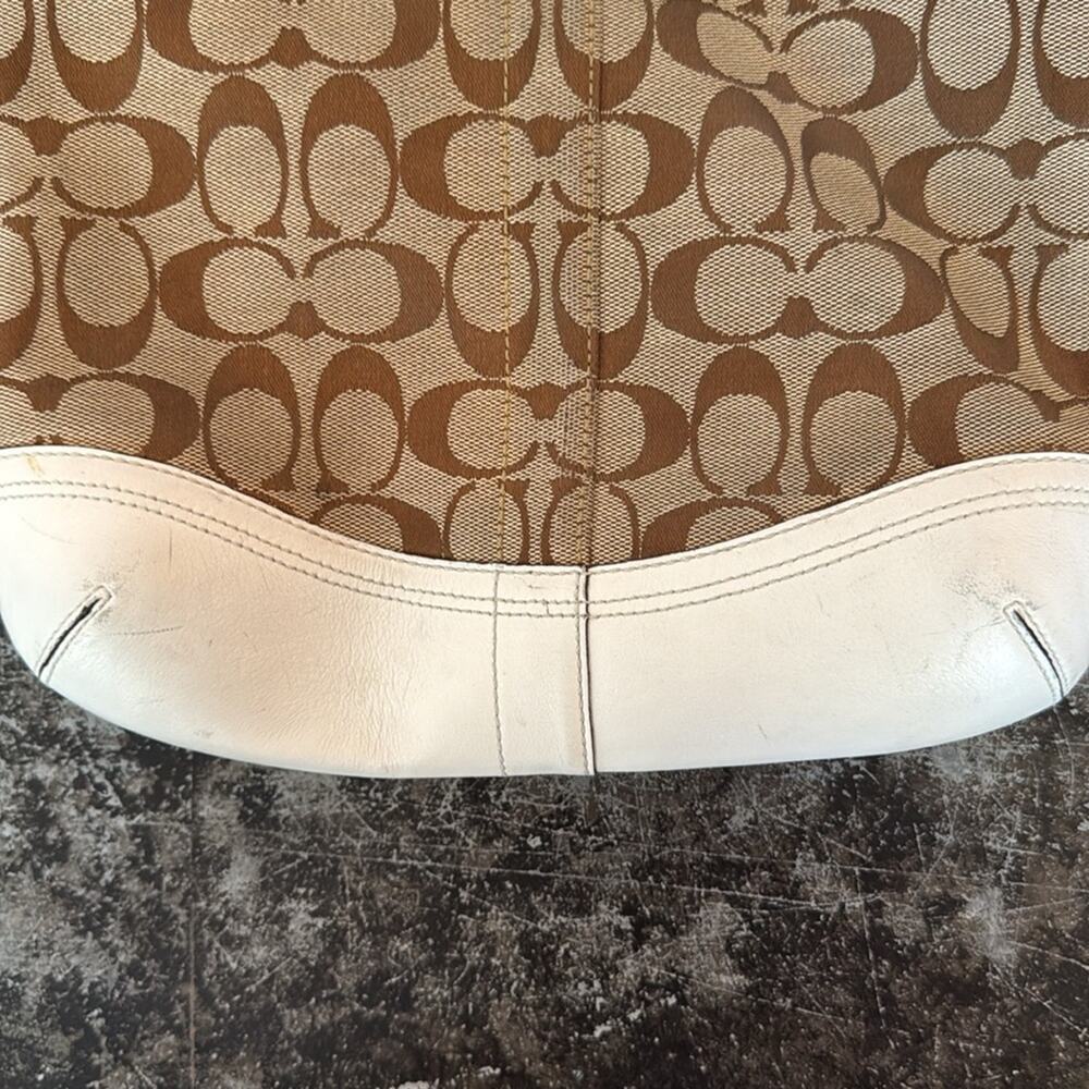 Coach White/Tan Signature Jacquard and Leather Shoulder Bag Style 3574 11x11 - Picture 6 of 6